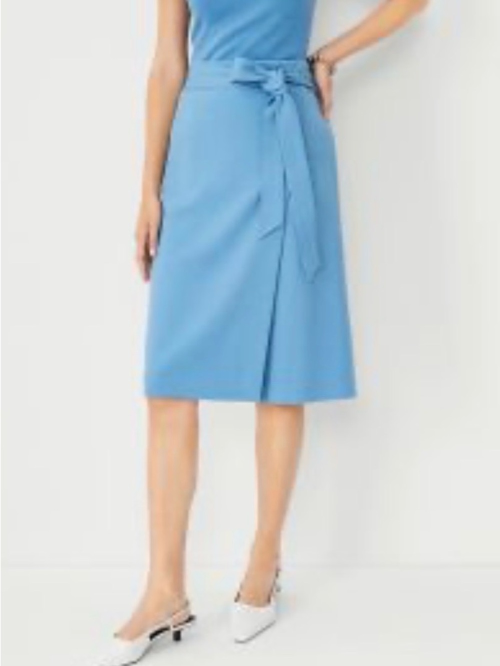 Ann Taylor Sky Blue Tie-Waist A-Line Skirt